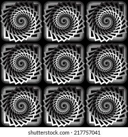 Design seamless monochrome vortex twisting pattern. Abstract decorative striped textured background. Vector art