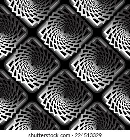 Design seamless monochrome vortex twisting pattern. Abstract decorative striped textured twisting background. Vector art