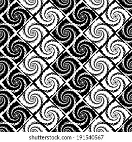 Design seamless monochrome vortex zigzag pattern. Abstract twisted textured background. Vector art