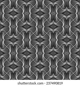 Design seamless monochrome warped grid wave pattern. Abstract textured background. Vector art. No gradient