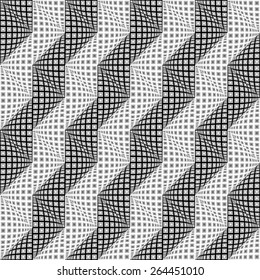 Design seamless monochrome warped zigzag pattern. Abstract convex textured background. Vector art. No gradient
