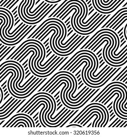 Design seamless monochrome waving geometric pattern. Abstract stripy background. Vector art
