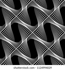 Design seamless monochrome waving pattern. Abstract lines textured background. Vector art. No gradient