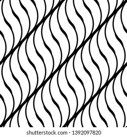 Design seamless monochrome waving pattern. Abstract stripy background. Vector art