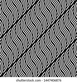 Design seamless monochrome waving pattern. Abstract stripy background. Vector art