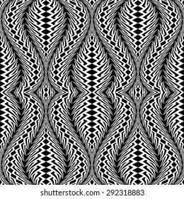Design seamless monochrome waving pattern. Abstract warped textured background. Vector art. No gradient