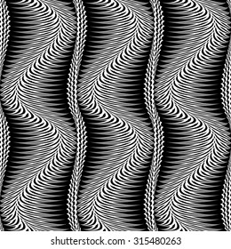 Design seamless monochrome waving pattern. Abstract textured background. Vector art. No gradient
