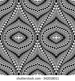 Design seamless monochrome waving pattern. Abstract warped textured background. Vector art. No gradient