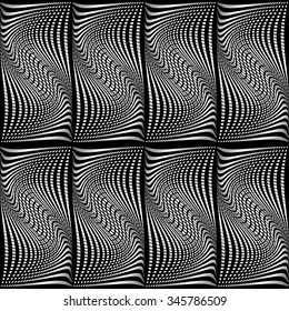 Design seamless monochrome waving pattern. Abstract grid torsion background. Vector art. No gradient