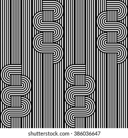 Design seamless monochrome waving pattern. Abstract stripy background. Vector art