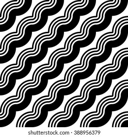Design seamless monochrome waving pattern. Abstract diagonal background. Vector art