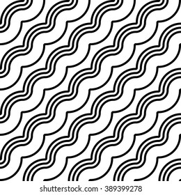 Design seamless monochrome waving pattern. Abstract diagonal background. Vector art