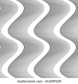 Design seamless monochrome waving pattern. Abstract vertical background. Vector art. No gradient