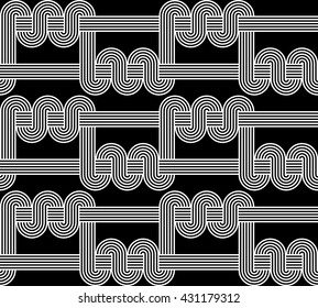 Design seamless monochrome waving pattern. Abstract stripy background. Vector art