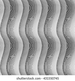Design seamless monochrome waving pattern. Abstract vertical background. Vector art. No gradient