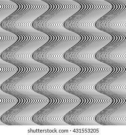 Design seamless monochrome waving pattern. Abstract vertical background. Vector art. No gradient