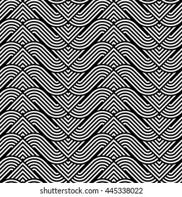 Design seamless monochrome waving pattern. Abstract striped background. Vector art