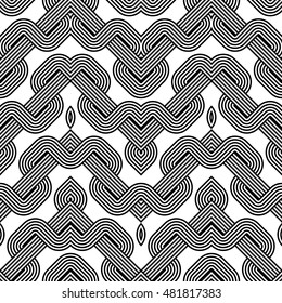 Design seamless monochrome waving pattern. Abstract stripy background. Vector art