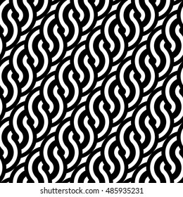 Design seamless monochrome waving pattern. Abstract stripy background. Vector art