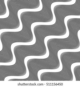 Design seamless monochrome waving pattern. Abstract diagonal background. Vector art. No gradient