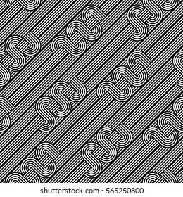 Design seamless monochrome waving pattern. Abstract stripy background. Vector art