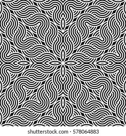 Design seamless monochrome waving pattern. Abstract striped background. Vector art