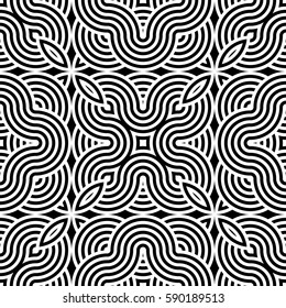 Design seamless monochrome waving pattern. Abstract striped background. Vector art