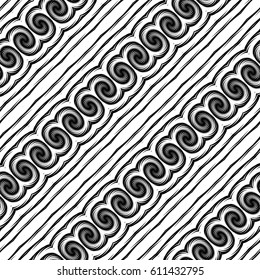 Design seamless monochrome waving pattern. Abstract decorative background. Vector art. No gradient