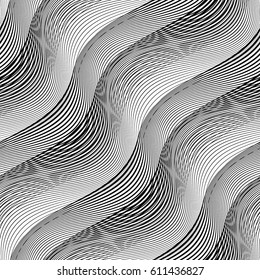 Design seamless monochrome waving pattern. Abstract diagonal background. Vector art. No gradient