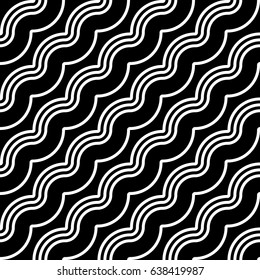 Design seamless monochrome waving pattern. Abstract diagonal background. Vector art