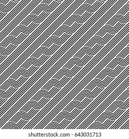Design seamless monochrome waving pattern. Abstract stripy background. Vector art