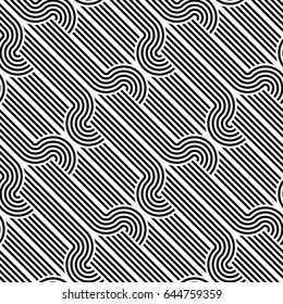 Design seamless monochrome waving pattern. Abstract stripy background. Vector art