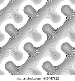 Design seamless monochrome waving pattern. Abstract lines background. Vector art. No gradient