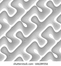 Design seamless monochrome waving pattern. Abstract striped background. Vector art. No gradient