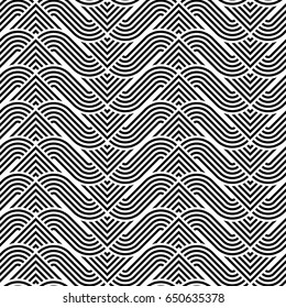 Design seamless monochrome waving pattern. Abstract striped background. Vector art