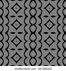 Design seamless monochrome waving pattern. Abstract decorative background. Vector art