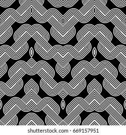 Design seamless monochrome waving pattern. Abstract stripy background. Vector art