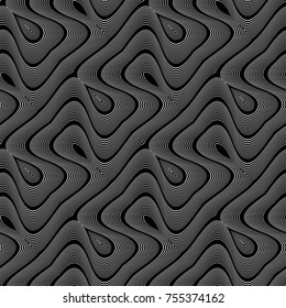 Design seamless monochrome waving pattern. Abstract striped background. Vector art. No gradient