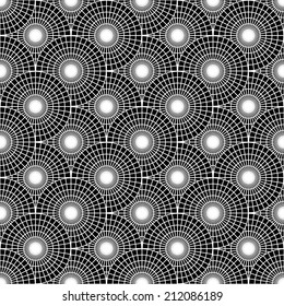 Design seamless monochrome web pattern. Monochrome geometric circular diagonal grid background. Vector art