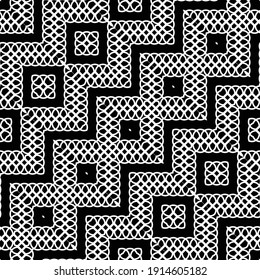 Design seamless monochrome zigzag decorative pattern. Abstract square background. Vector art