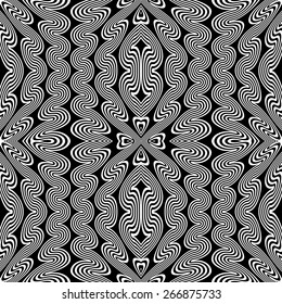 Design seamless monochrome zigzag geometric pattern. Abstract stripy waving background. Vector art