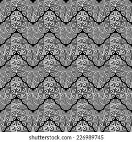 Design seamless monochrome zigzag lacy pattern. Abstract stripy waving background. Vector art