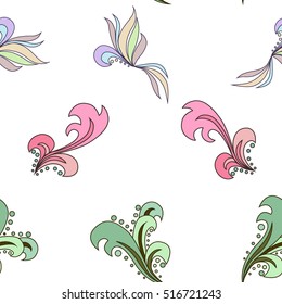 Design seamless pattern. Abstract  blue flowers. Hand drawn background. Perfect for printing on fabric or paper.
