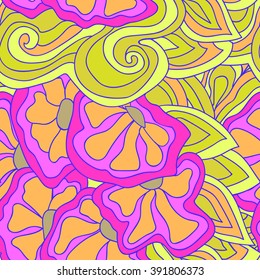 Design seamless pattern. Abstract purple flowers. Hand drawn background. Perfect for printing on fabric or paper.