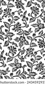 Design seamless Pattern Black Floral batik vector 