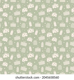 Design of seamless pattern with Christmas present boxes. Vector