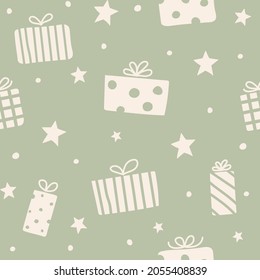 Design of seamless pattern with Christmas present boxes. Vector
