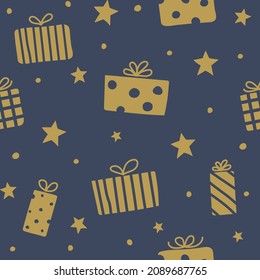 Design of seamless pattern with Christmas present boxes. Vector