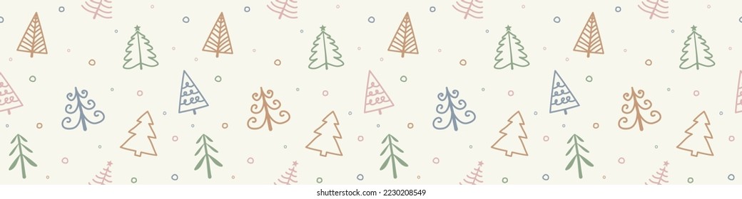 Design of seamless pattern with Christmas trees. Panoramic header. Vector
