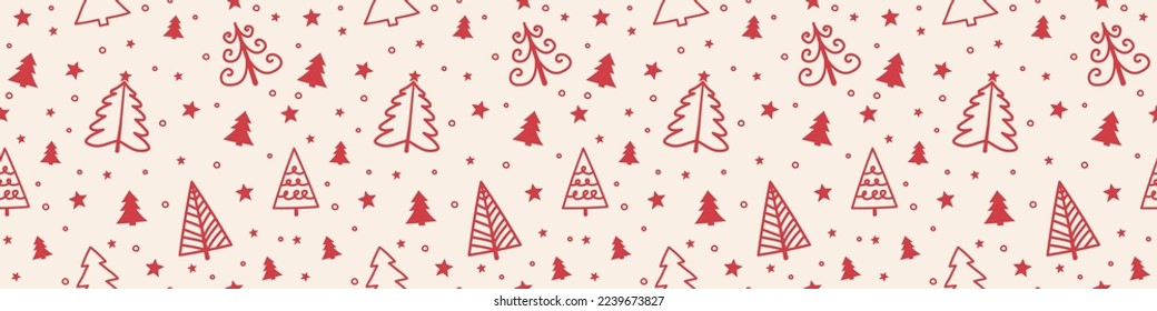 Diseño de patrones sin fisuras con árboles de Navidad. Cabecera panorámica. Vector